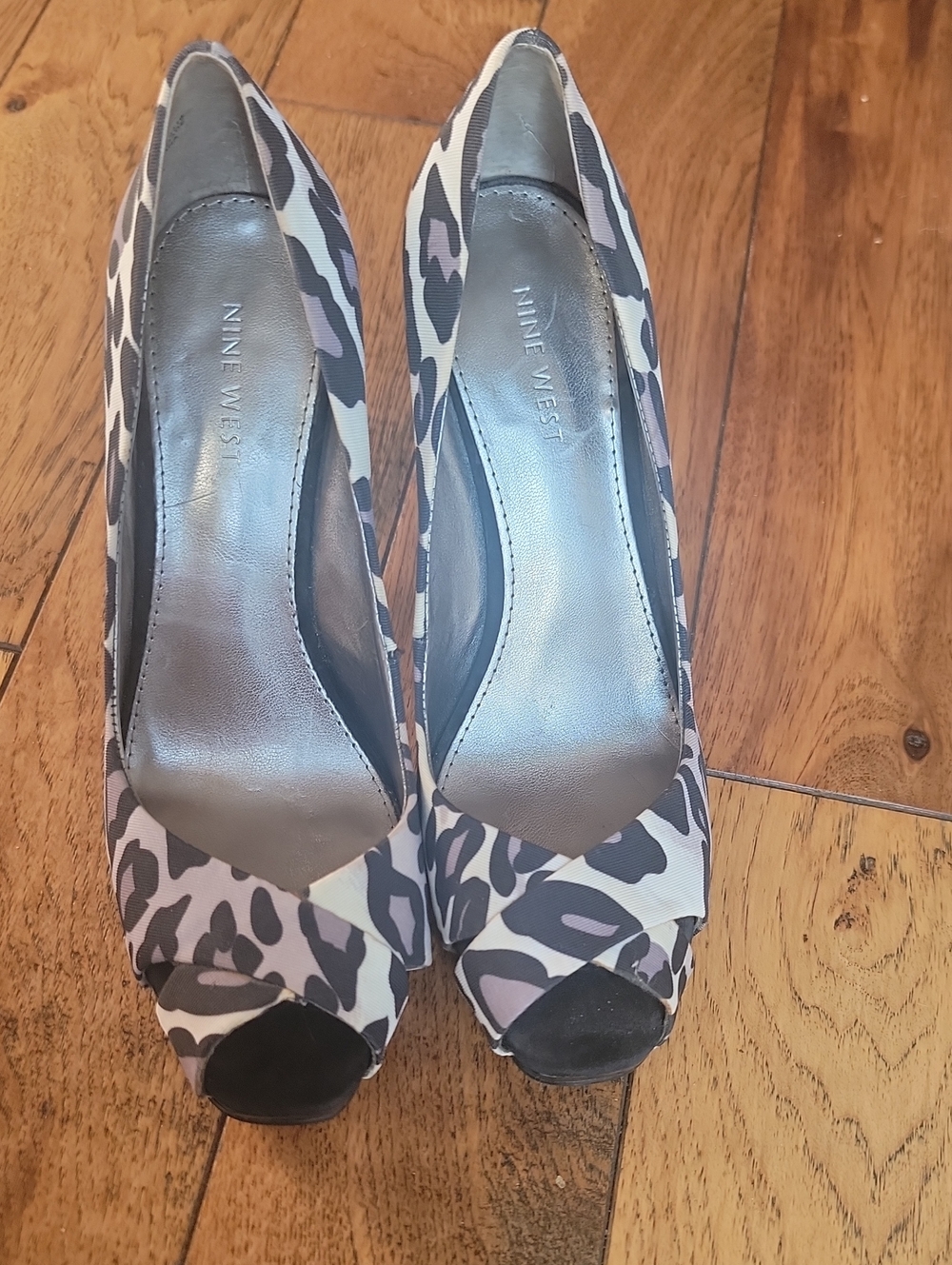 Nine West Pink and Black Leopard Peep-Toe Heels